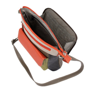 Franco Bonini - 1316 Leather Shoulder Bag with Organiser - Orange Multi