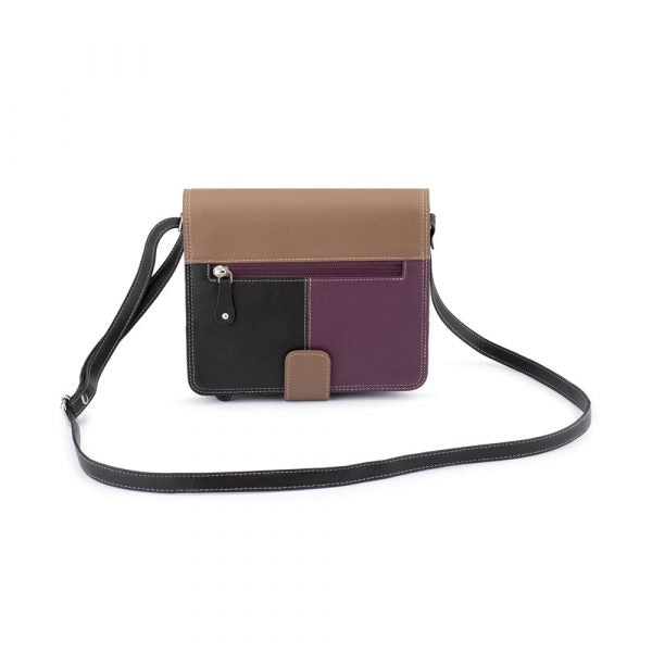 Franco Bonini - 1321 Leather Organiser Shoulder Bag - Purple/Multi