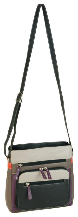 Franco Bonini - 1422 Leather Shoulder Bag with Organiser - Black Multi