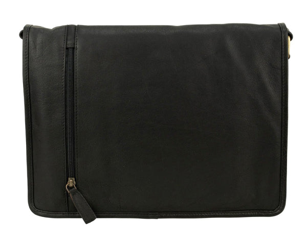 Franco Bonini - 15-0017 Leather Flap Messenger Business Bag- Black