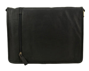 Franco Bonini - 15-0017 Leather Flap Messenger Business Bag- Black