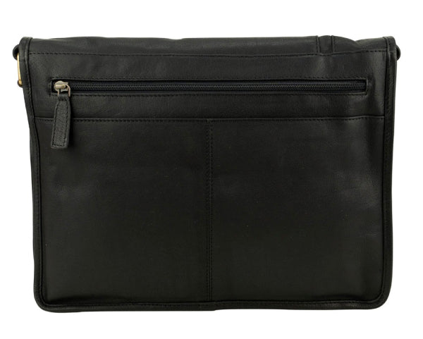 Franco Bonini - 15-0017 Leather Flap Messenger Business Bag- Black
