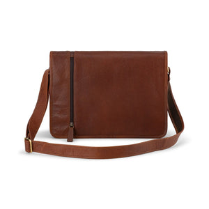 Franco Bonini - 15-0017 Leather Flap Messenger Business Bag- Cognac
