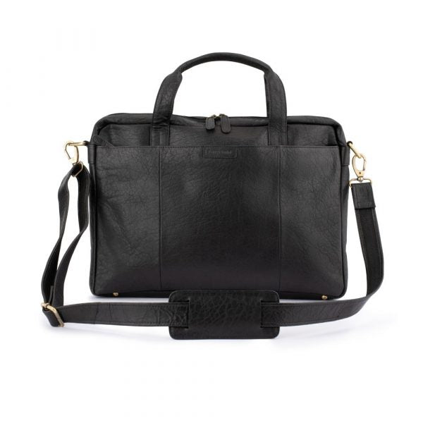 Franco Bonini - 15-0024BFK 2 Handle Leather Briefcase W Shoulder Strap - Black