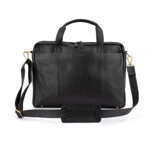 Franco Bonini - 15-0024BFK 2 Handle Leather Briefcase W Shoulder Strap - Black