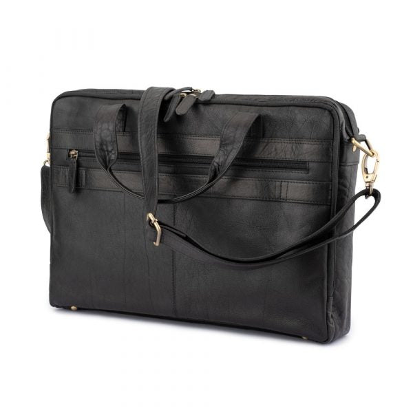 Franco Bonini - 15-0024BFK 2 Handle Leather Briefcase w Shoulder strap - Black