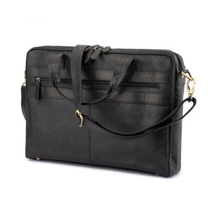 Franco Bonini - 15-0024BFK 2 Handle Leather Briefcase W Shoulder Strap - Black