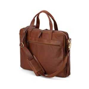 Franco Bonini - 15-0024BFK 2 Handle Leather Briefcase W Shoulder Strap - Cognac