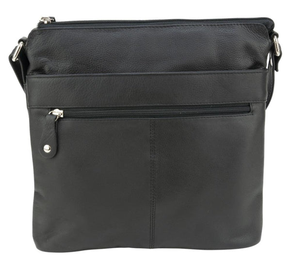 Franco Bonini - 1795 Top Zip Long Strap Leather Shoulder Bag - Black