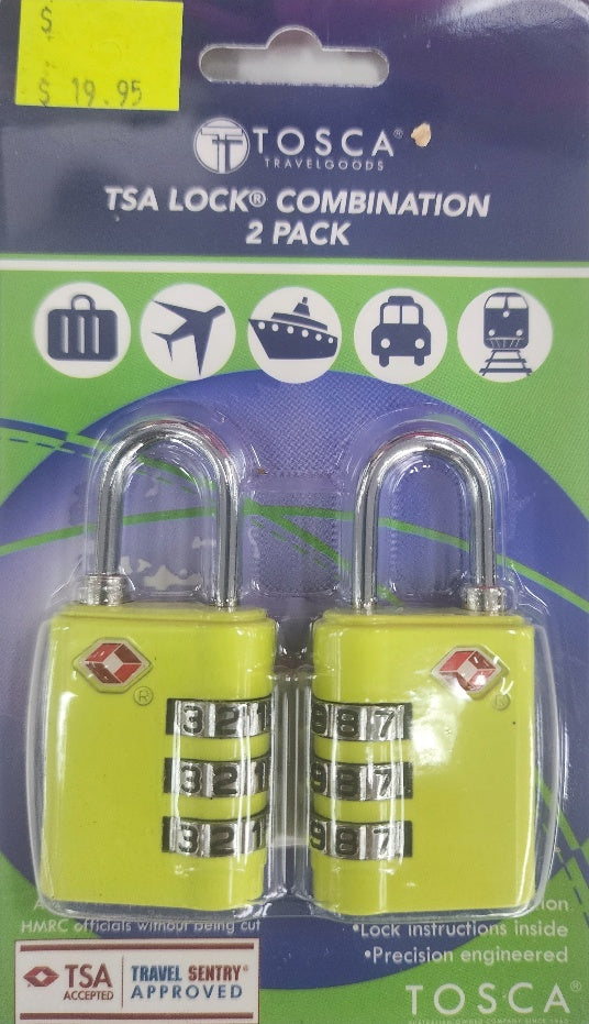 Tosca - TCA051 2 Pack TSA Combination Lock - Yellow