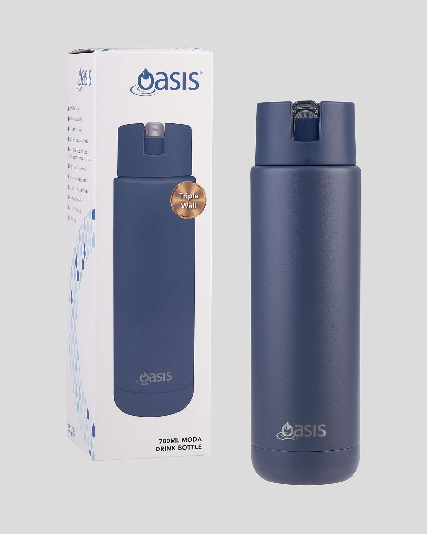 Oasis - 8867 MODA 700Ml Ceramic tripple wall insulated Bottle w Straw - Indigo - 0