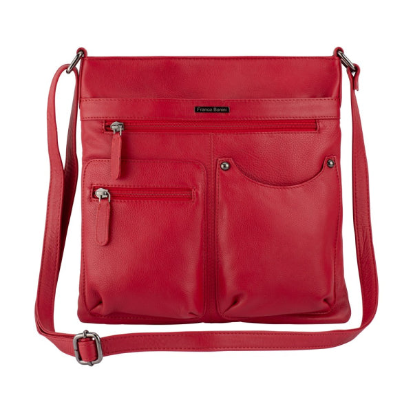 Franco Bonini - 21-0034 Slim Leather Shoulder Bag Front Pockets - Red