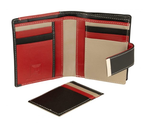 Franco Bonini 21-01 Red/Multi RFID Leather Wallet Removable Card Holder