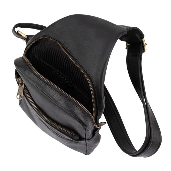 Franco Bonini - 23-0011 Leather Sling Backpack - Black