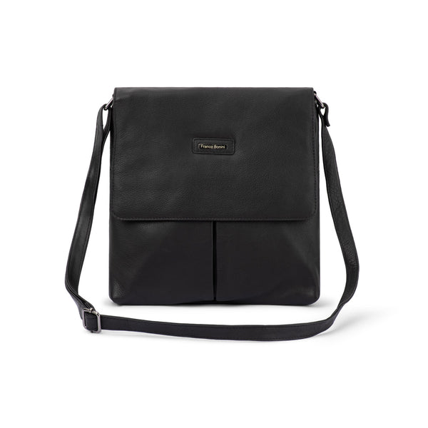 Franco Bonini - 24-001 Flapover Leather Crossbody Bag - Black
