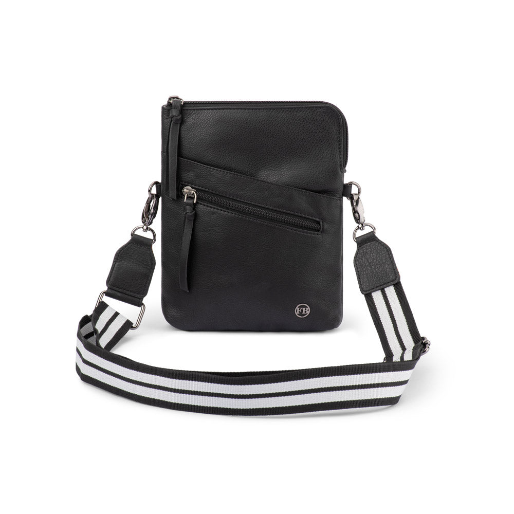 Franco Bonini - 24-008 Leather sling bag w webbing strap - Black