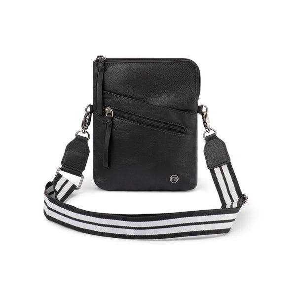 Franco Bonini - 24-008 Leather Sling Bag W Webbing Strap - Black