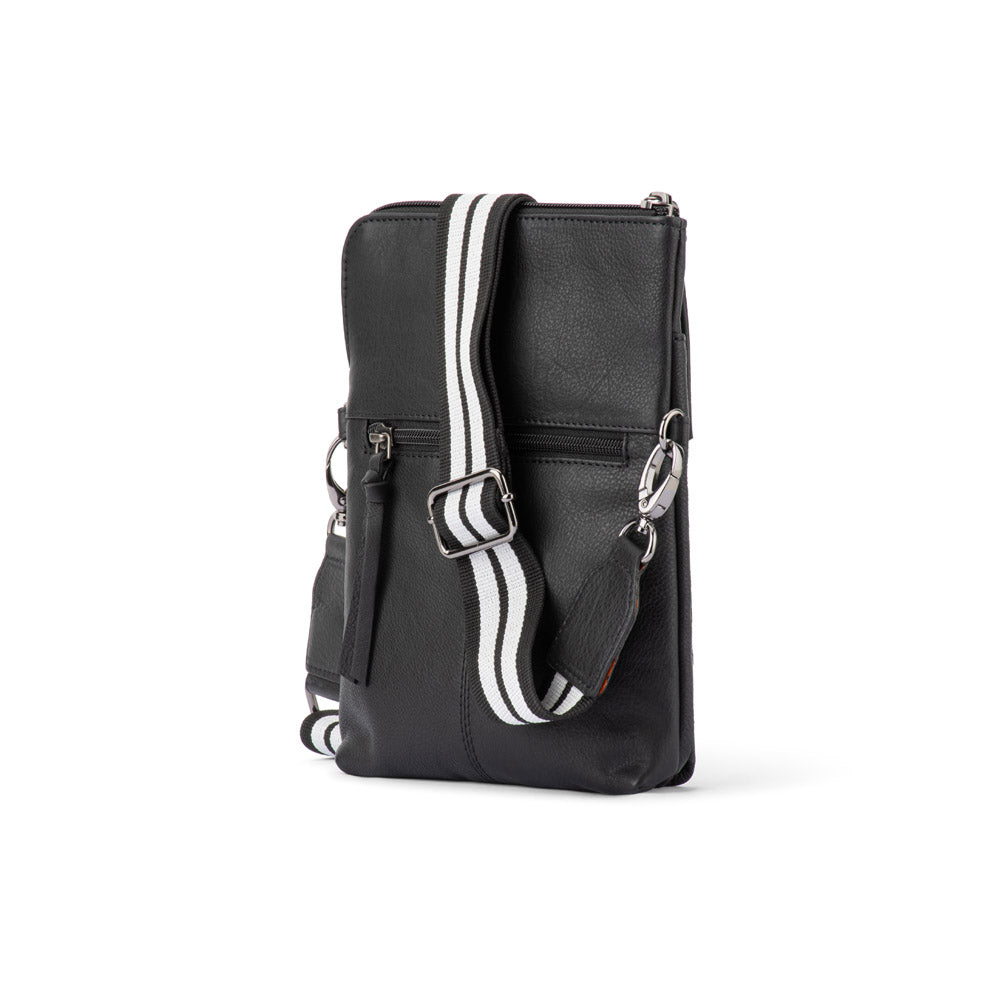 Franco Bonini - 24-008 Leather sling bag w webbing strap - Black - 0