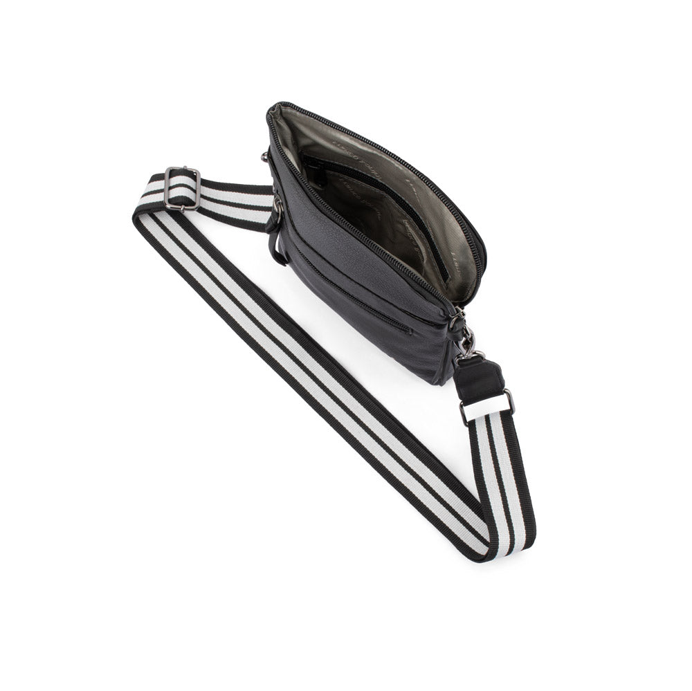 Franco Bonini - 24-008 Leather sling bag w webbing strap - Black