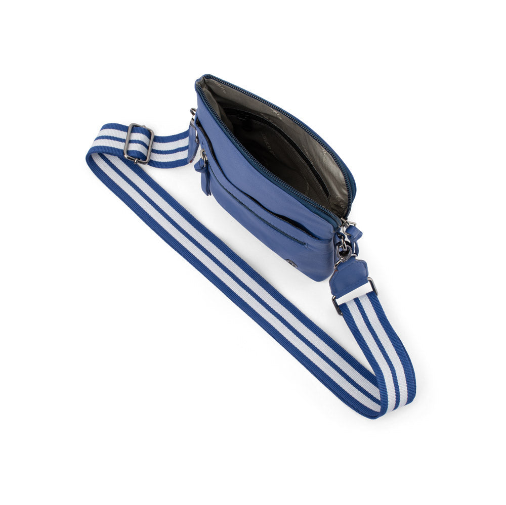 Franco Bonini - 24-008 Leather Sling Bag W Webbing Strap - Blue