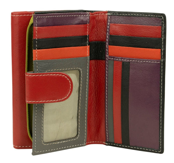 Franco Bonini - 2902 Med Flap Wallet W Zip Around Coin - Red Multi