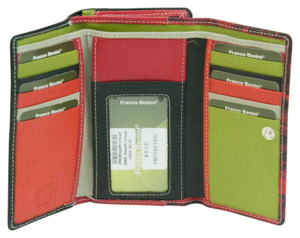 Franco Bonini - 2902 Med Flap Wallet W Zip Around Coin - Rose Print