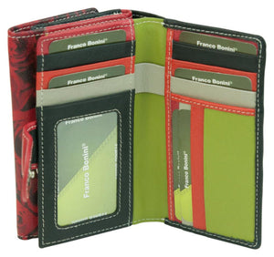 Franco Bonini - 2902 Med Flap Wallet W Zip Around Coin - Rose Print
