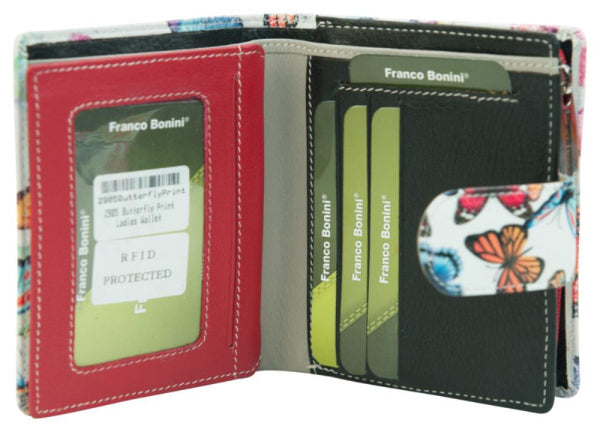 Franco Bonini - 2905 Small Tab Ladies Leather Wallet - Butterfly Print