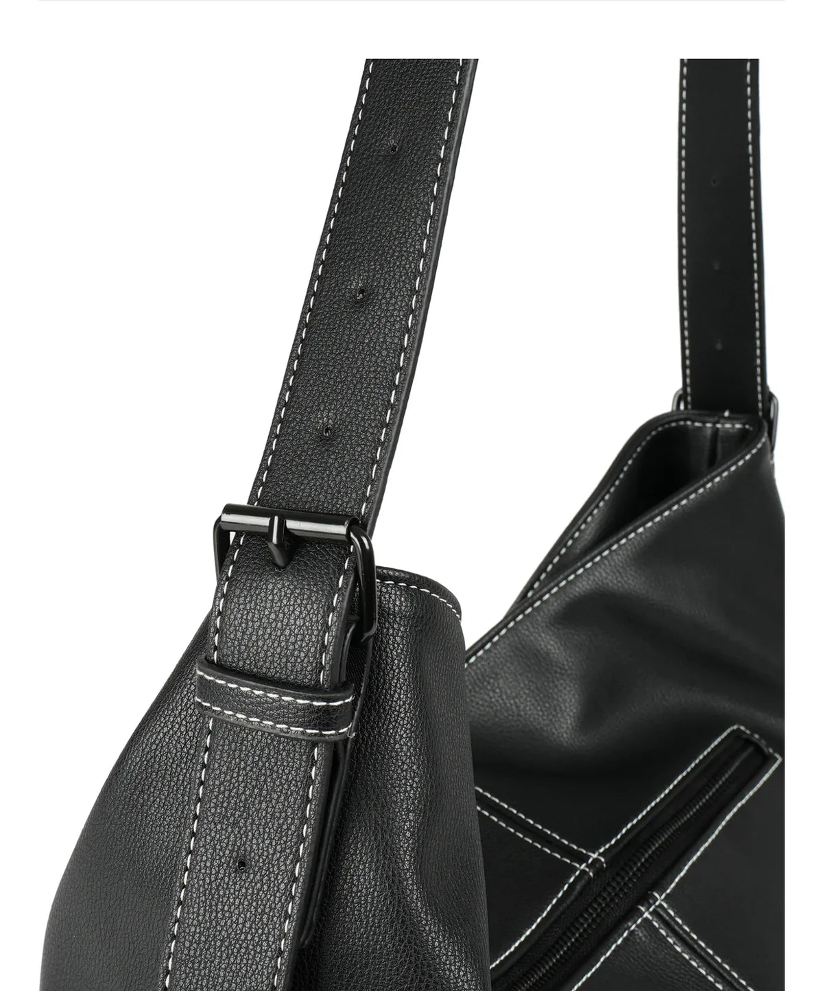 Verona - VTB-0015 2 Strap leather tote zip top - Black - 0