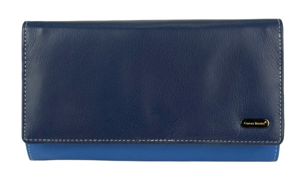 Franco Bonini - 4206 Classic Flap Over Ladies Leather Wallet - Blue Multi