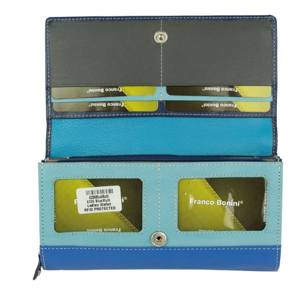 Franco Bonini - 4206 Classic Flap over ladies leather wallet - Blue Multi