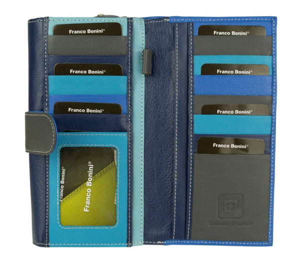 Franco Bonini - 4206 Classic Flap Over Ladies Leather Wallet - Blue Multi