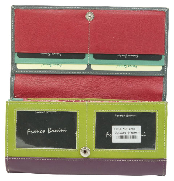 Franco Bonini - 4206 Classic Flap over ladies leather wallet - Grey Multi - 0