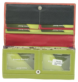 Franco Bonini - 4206 Classic Flap Over Ladies Leather Wallet - Orange Multi