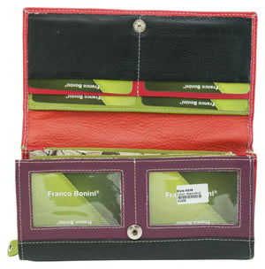 Franco Bonini - 4206 Classic Flap Over Ladies Leather Wallet - Red Multi