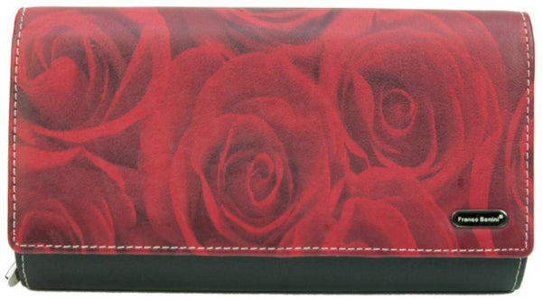 Franco Bonini - 4206 Classic Flap over ladies leather wallet - Rose Print