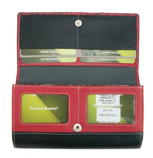 Franco Bonini - 4206 Classic Flap Over Ladies Leather Wallet - Rose Print