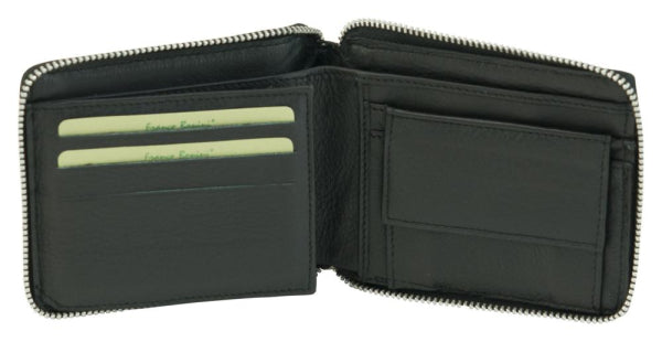 Franco Bonini - Coin Pocket Zip Around Mens Wallet - 7835 Black