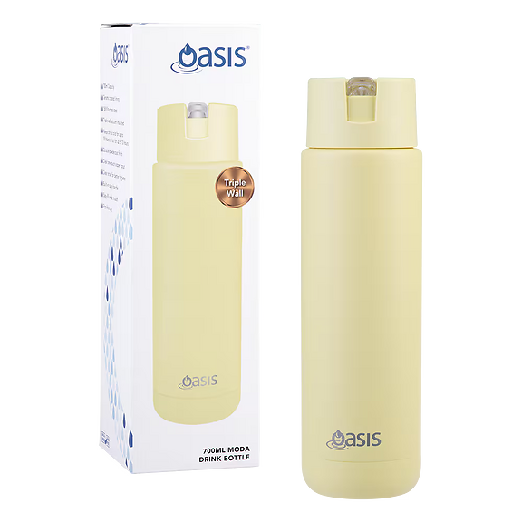 Oasis - 8867 MODA 700Ml Ceramic tripple wall insulated Bottle w Straw - Daffodil