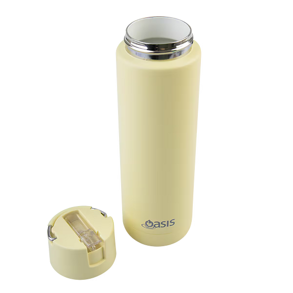 Oasis - 8867 MODA 700Ml Ceramic tripple wall insulated Bottle w Straw - Daffodil