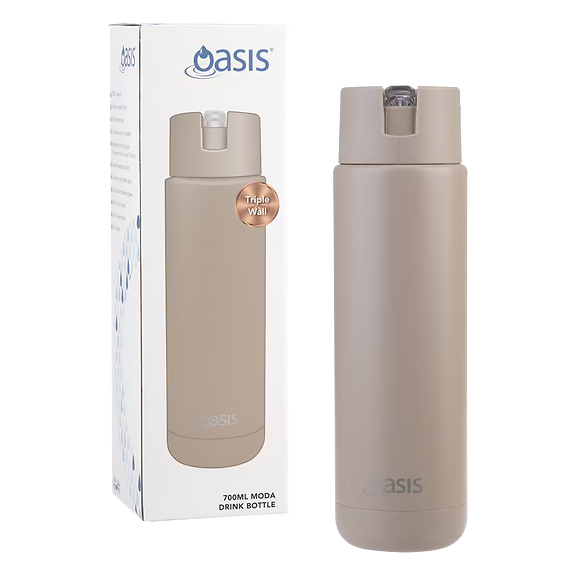 Oasis - 8867 MODA 700Ml Ceramic tripple wall insulated Bottle w Straw - Latte