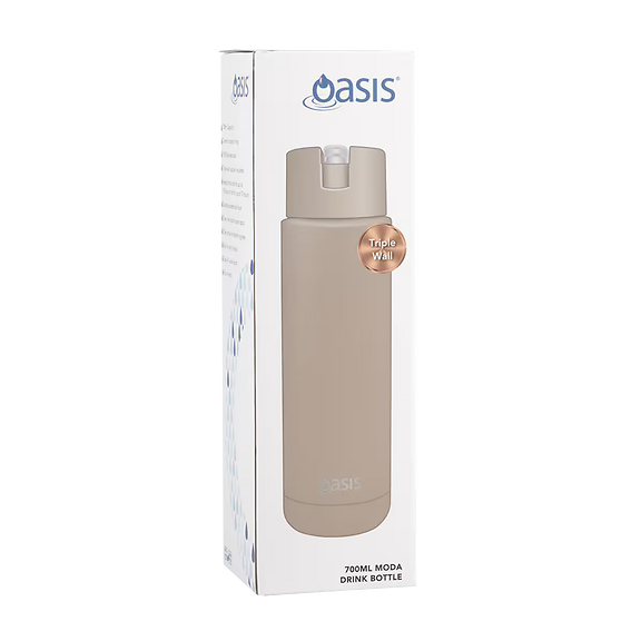 Oasis - 8867 MODA 700Ml Ceramic tripple wall insulated Bottle w Straw - Latte