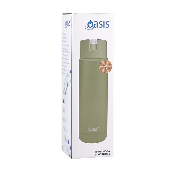 Oasis - 8867 MODA 700Ml Ceramic tripple wall insulated Bottle w Straw - Bolive Green