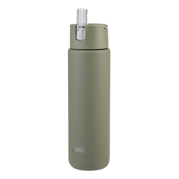 Oasis - 8867 MODA 700Ml Ceramic tripple wall insulated Bottle w Straw - Bolive Green