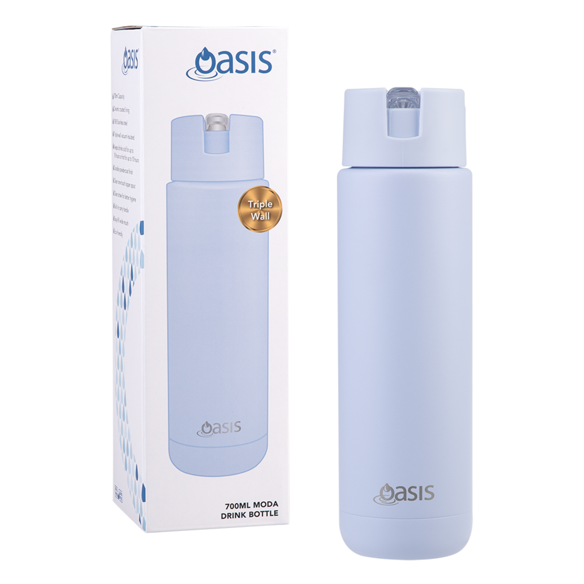 Oasis - 8867 MODA 700Ml Ceramic tripple wall insulated Bottle w Straw - Periwinkle