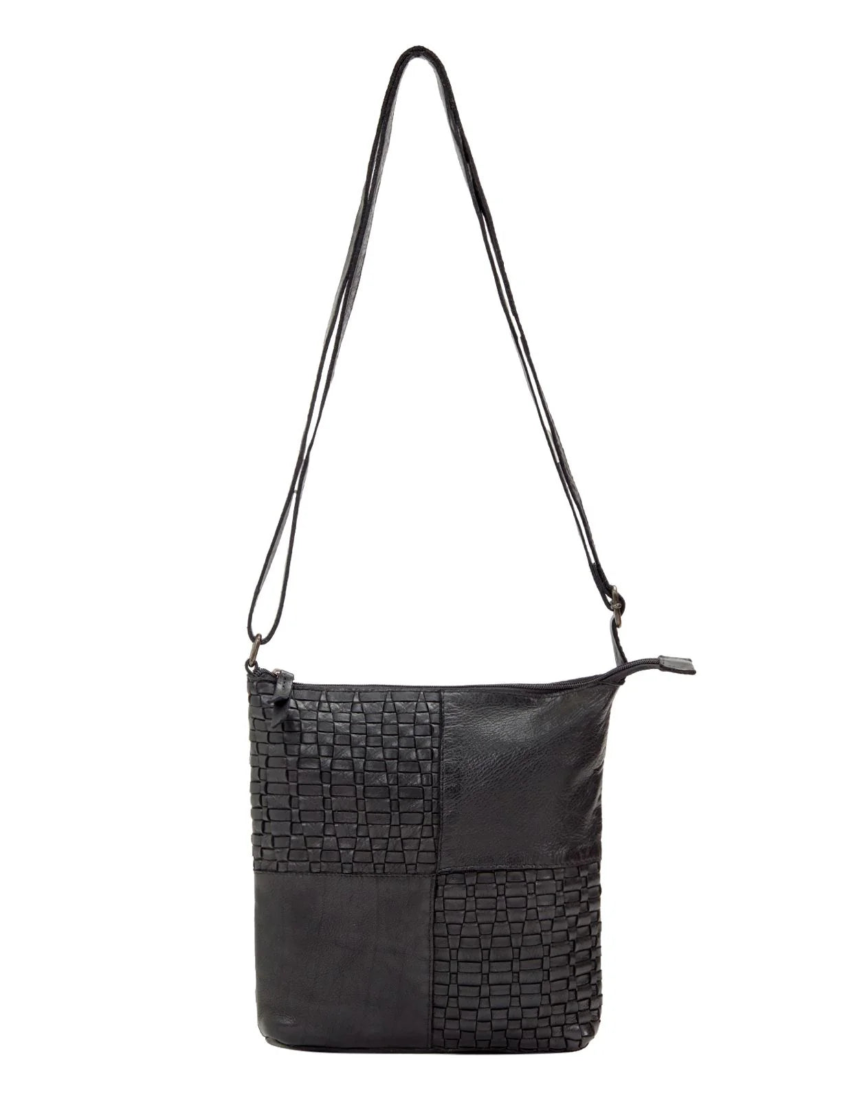 Saddle & Sash - A0001 Kalgoorlie Leather sidebag Woven - Black