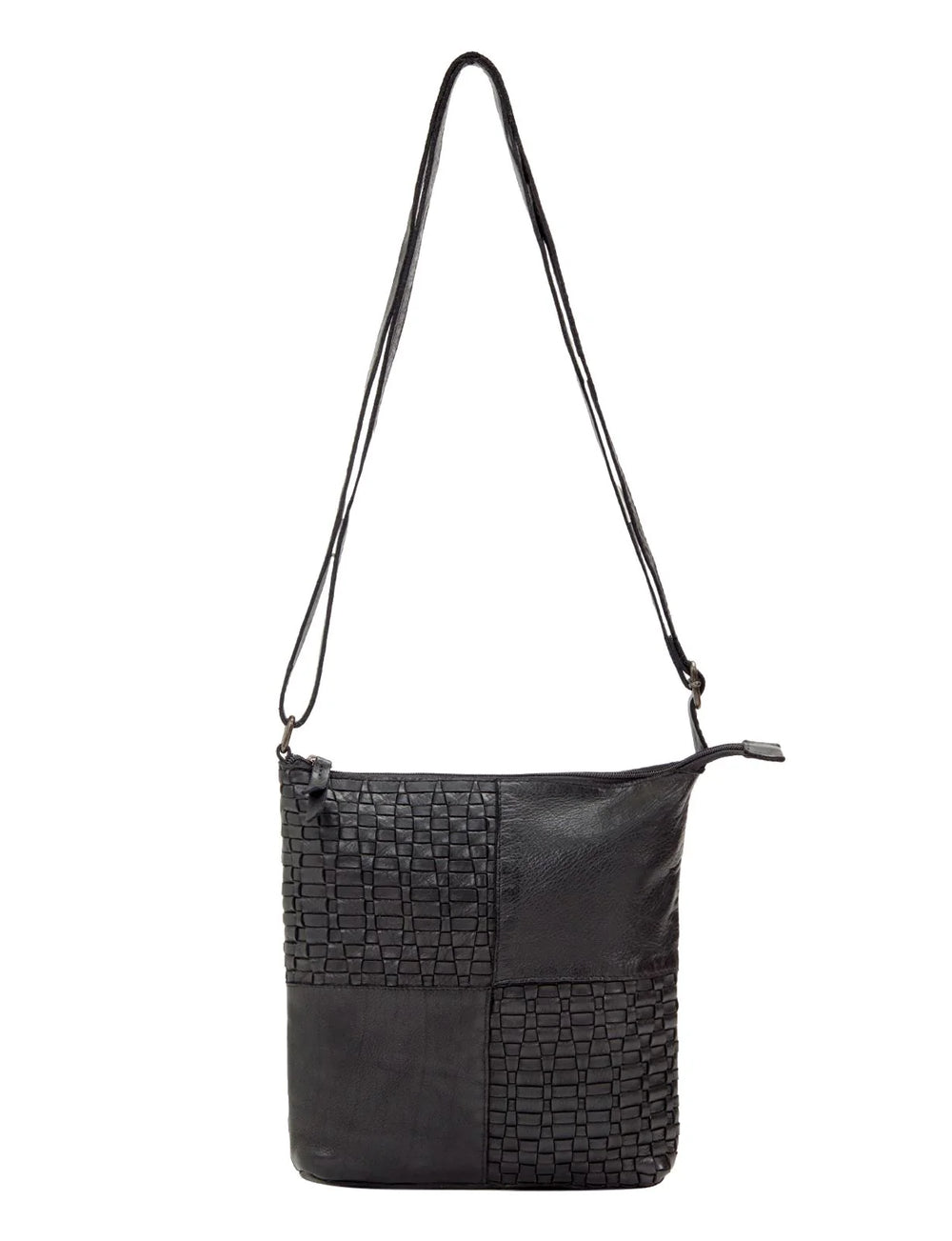 Saddle & Sash - A0001 Kalgoorlie Leather Sidebag Woven - Black