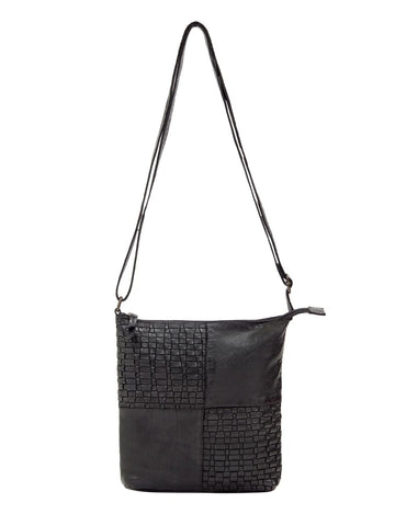 Saddle & Sash - A0001 Kalgoorlie Leather sidebag Woven - Black
