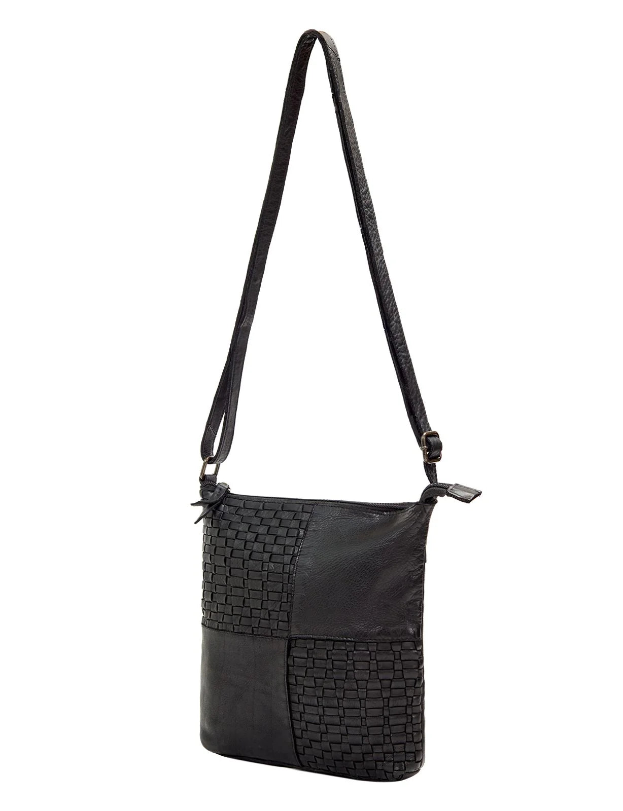 Saddle & Sash - A0001 Kalgoorlie Leather sidebag Woven - Black
