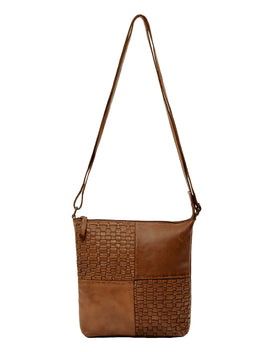 Saddle & Sash - A0001 Kalgoorlie Leather sidebag Woven - Cognac